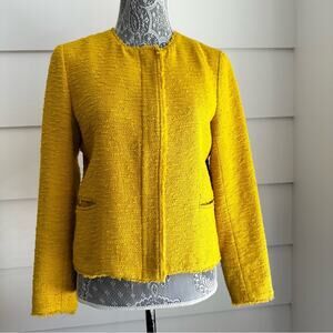 Massimo Dutti Yellow Cropped Textured Collarless Jacket size 8